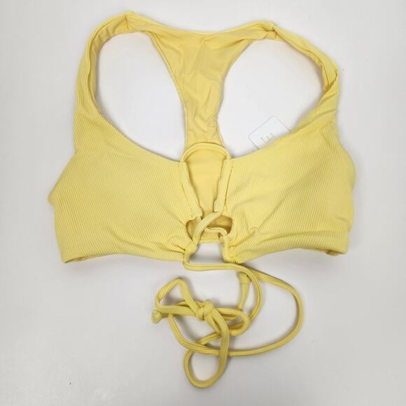 L*Space Dax Bikini Top in Yellow Ribbed Size Small Lace Up NWT - Picture 3 of 6